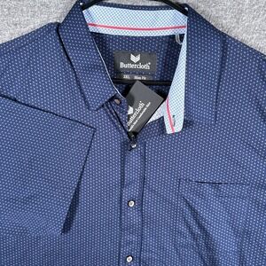 NEW Buttercloth‎ Shirt Mens 2XL Slim Fit Navy Night Sky Geometric Short Sleeve